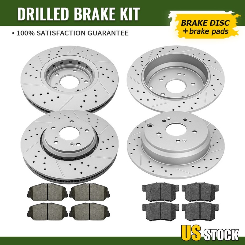 Front Rear Drilled Brake Rotors And Ceramic Pads Set for 2014 – 2018 Acura RDX
