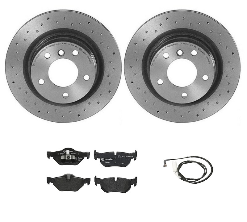 Brembo Rear Brake Kit Low-Met Pads Sensor X-Drilled Disc Rotors For BMW E90 E92