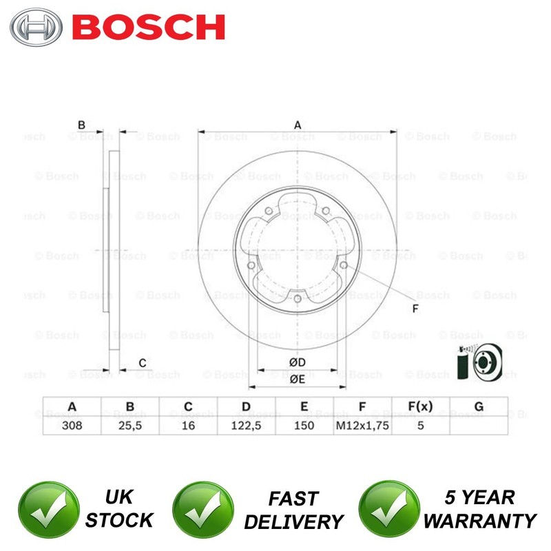 Brake Discs Rear Bosch Fits Ford Transit 2014-2024 1815599 BK312A315AB
