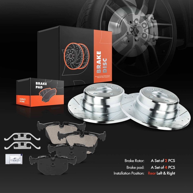 Drilled Brake Rotors & Ceramic Brake Pads for BMW E53 X5 00-06 3.0L 4.4L Rear gallery