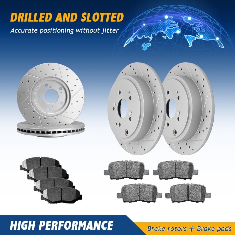 Front & Rear Drilled Brake Rotors & Ceramic Pads For 2003 – 2008 Honda Pilot