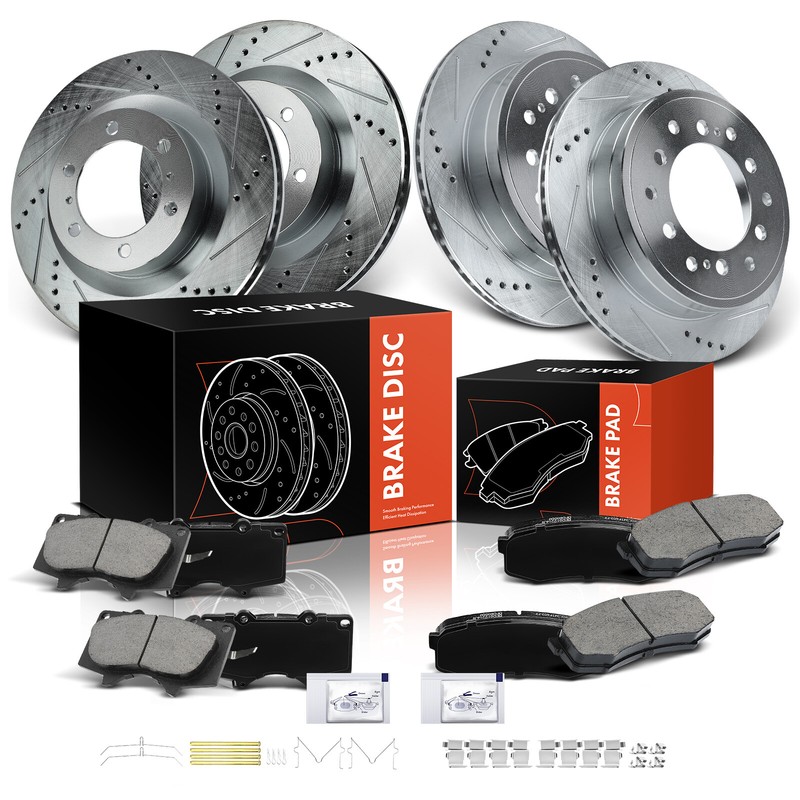 Front & Rear Drilled Brake Rotors & Brake Pads for Toyota 4Runner Lexus GX460