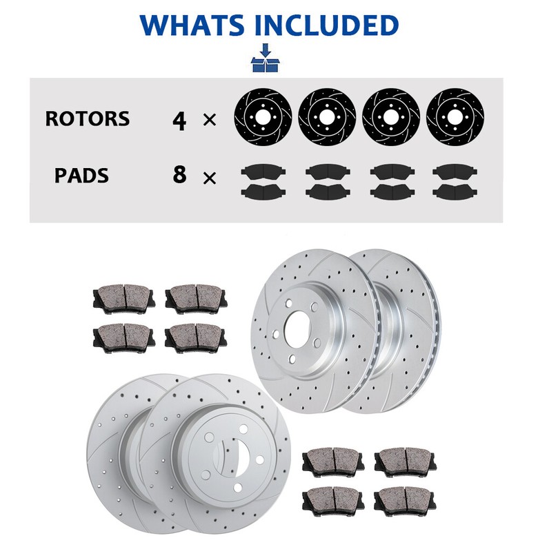 320mm Front & Rear Brake Rotors Pads for Dodge Chrysler Drilled Slotted Brakes gallery