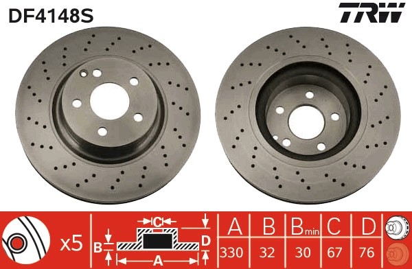 2x DF4148S TRW brake disc for Mercedes-Benz
