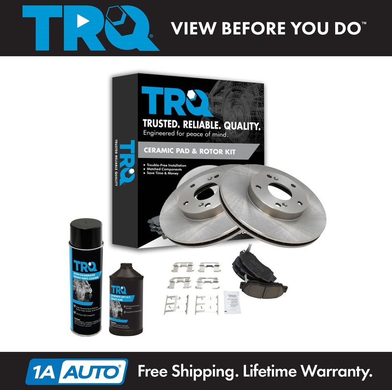 TRQ Front Ceramic Brake Pad & Rotor Kit w/Chemicals for 98-02 Honda Accord V6