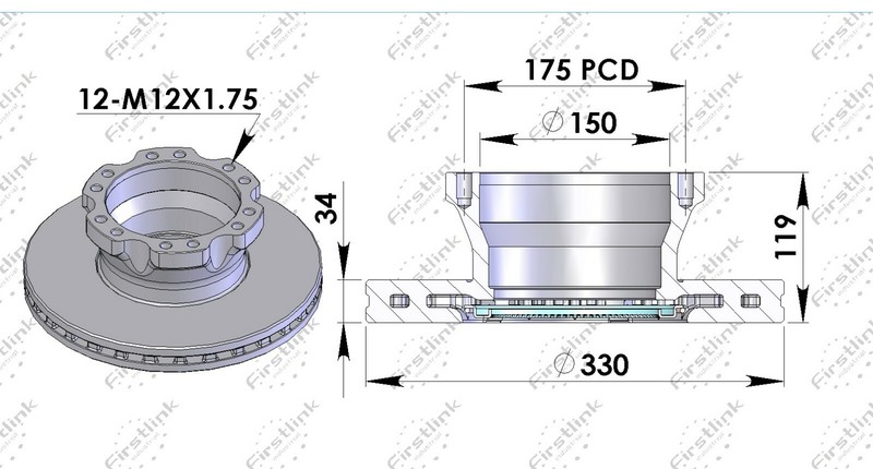 DAF LF45 MK1 2001 - 2006 Rear Brake Discs Brake Pads 330mm gallery