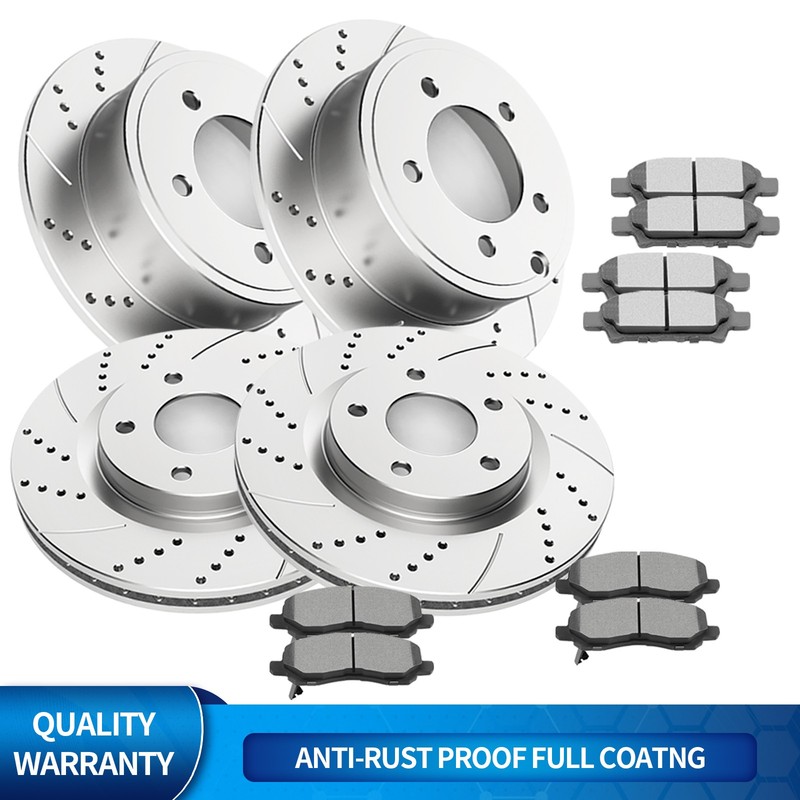 Front Rear Slotted Rotors Disc Brake Pads Fit Dodge Avenger Caliber Jeep Compass
