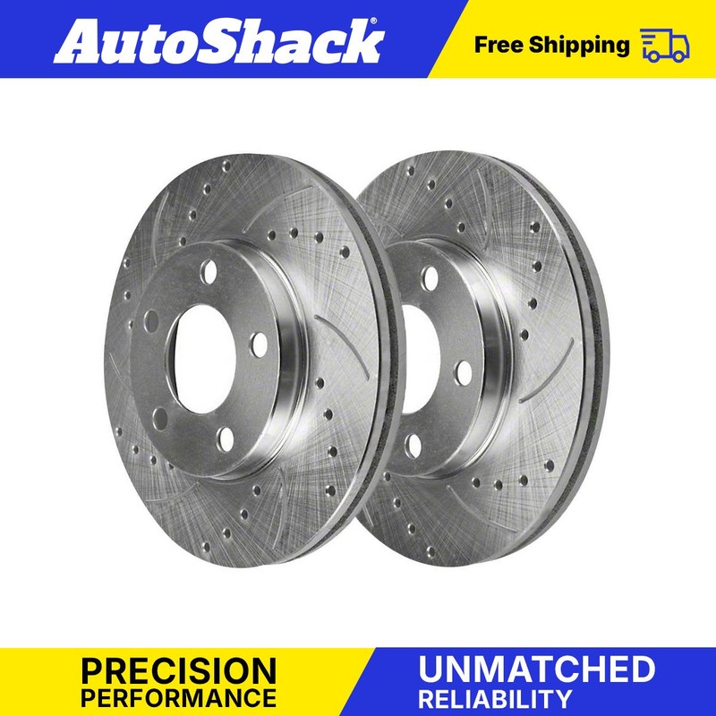 Rear Drilled Slotted Brake Rotors Silver Pair 2 for 2005-2014 Ford Mustang 3.7L