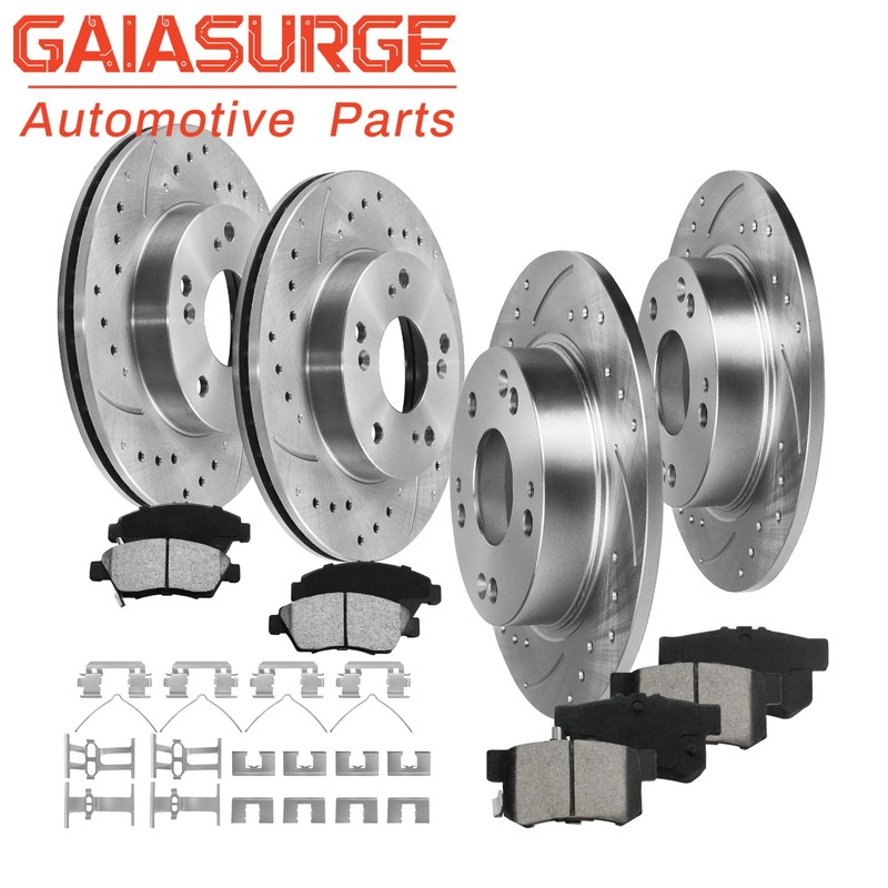 Front & Rear Drilled Slotted Rotors + Pads for 2009 2010 2011 Honda Civic Hybrid