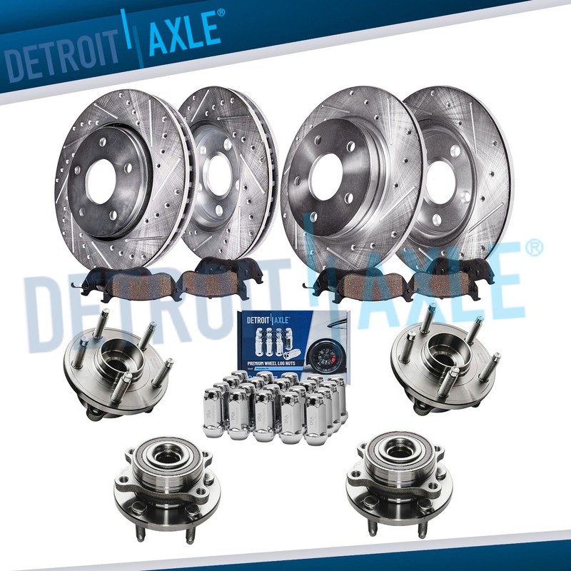 Front Rear Drilled Rotor Brake Pad Wheel Hubs +20pc Lugnuts for Ford Taurus Flex