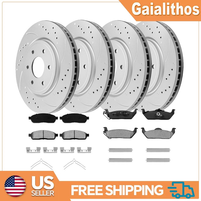 Front & Rear Disc Brake Rotors Ceramic Brake Pads Kit for 2009 Ford F-150 6 LUG