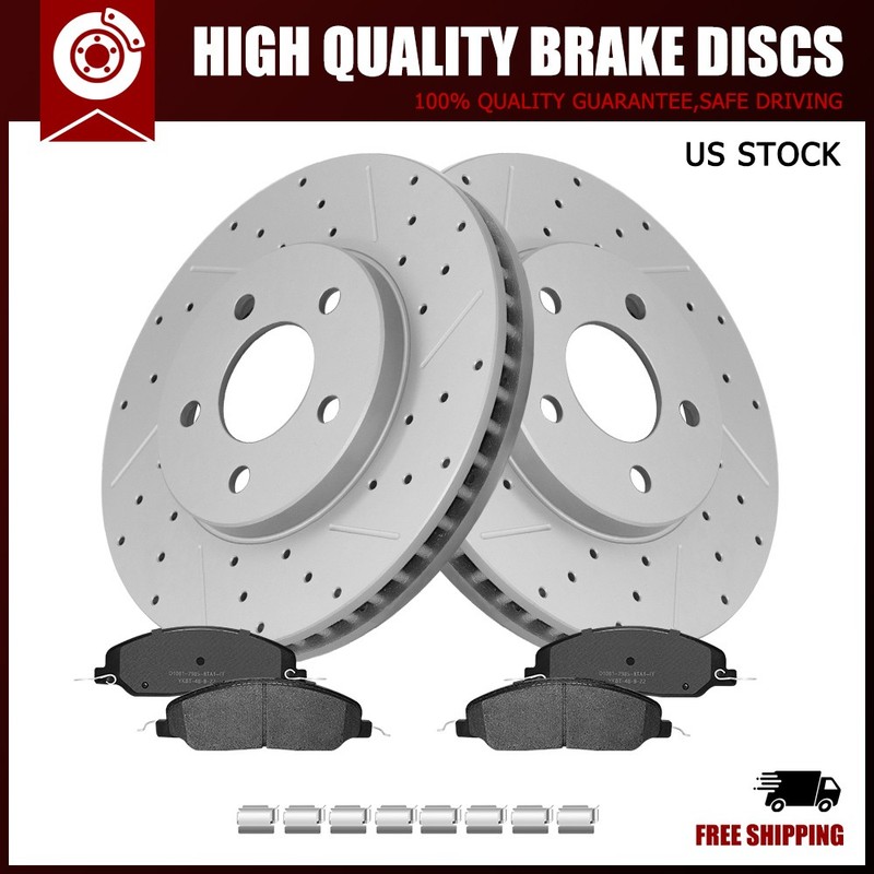 Front Drilled Rotors+Brake Pads W/Clips for 2005-2010 Ford Mustang Base V6 4.0L