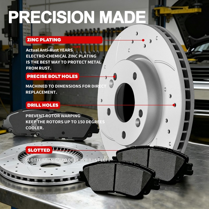 Front Rear Drill Brake Disc Rotors Pads for Chevy Equinox GMC Terrain 2010-2017 gallery