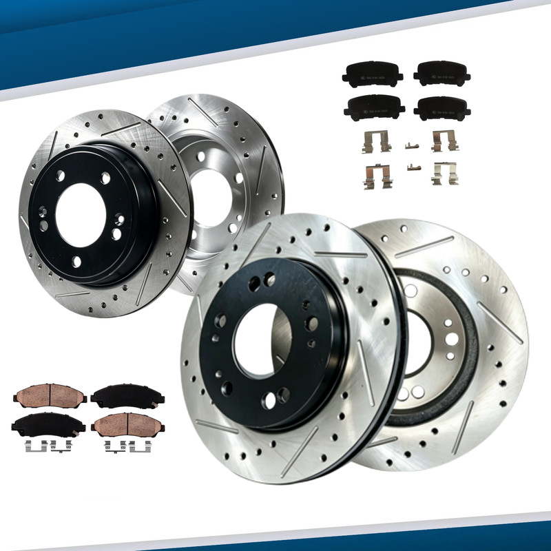 Front Rear Drilled Slotted Rotors Brake Pads Fit Honda Pilot Acura MDX 2009-2012