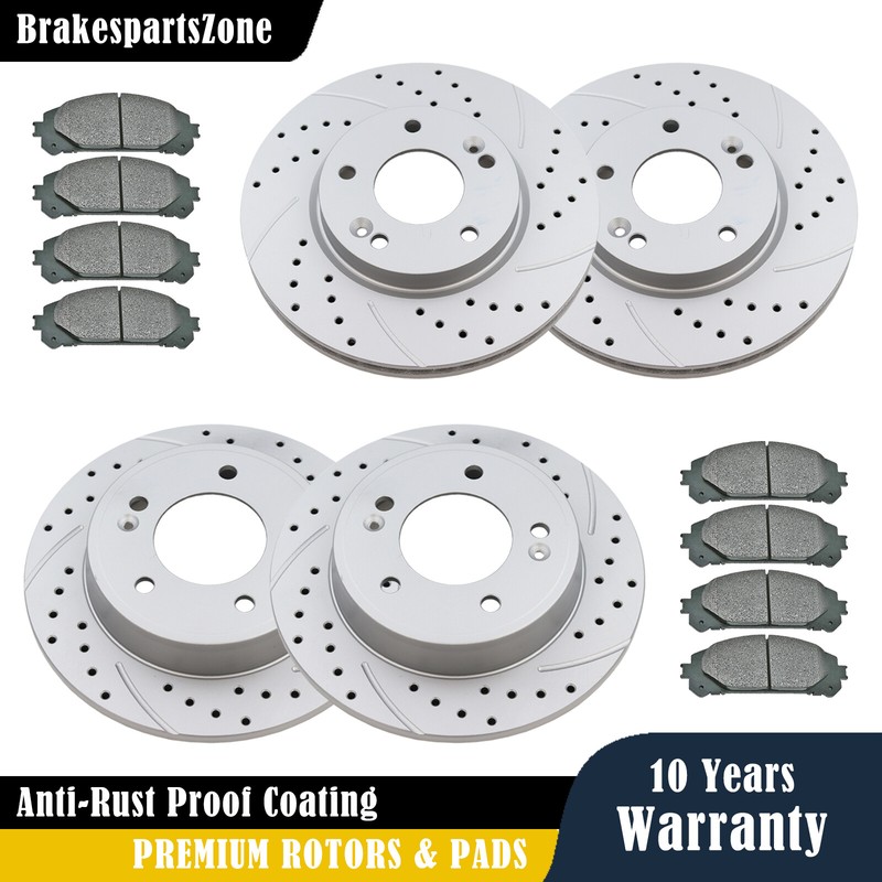 Front and Rear Brake Rotors Pads Kit fit for Hyundai Elantra GT Veloster Drilled