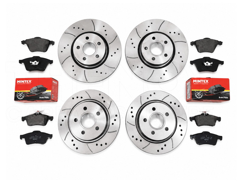 Drilled Grooved Brake Discs Front Rear & Mintex Pads Ford Focus ST225 2.5