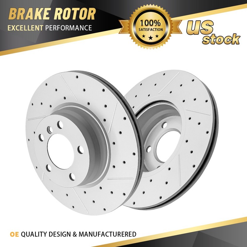 Front Left & Right Drilled Brake Rotors Pair for BMW 328i 2012-2015 RWD L4 2.0L
