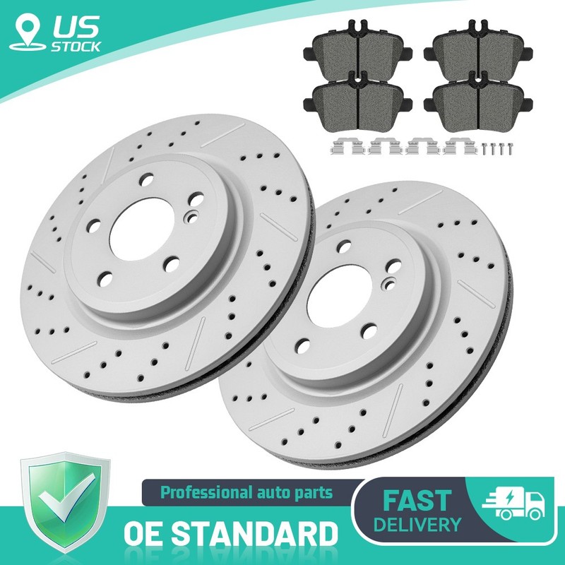 Rear Drilled Rotors+Brake Pads for Mercedes-Benz CLA250 2014-2019 Sport Package