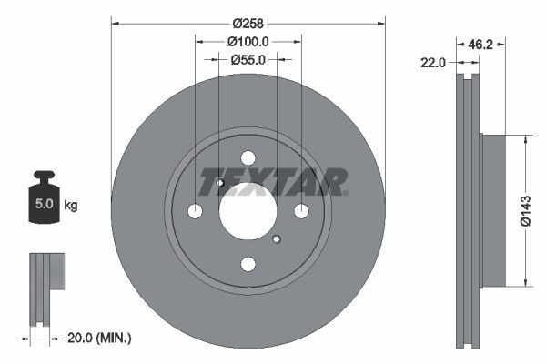 2X Textar 92164203 Front Brake Discs 258mm Vented Fits Daihatsu Toyota Charade