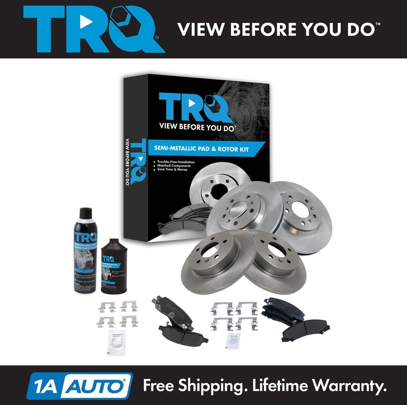 TRQ Front & Rear Brake Rotor & Semi Metallic Pad Kit w/Chemicals for Buick