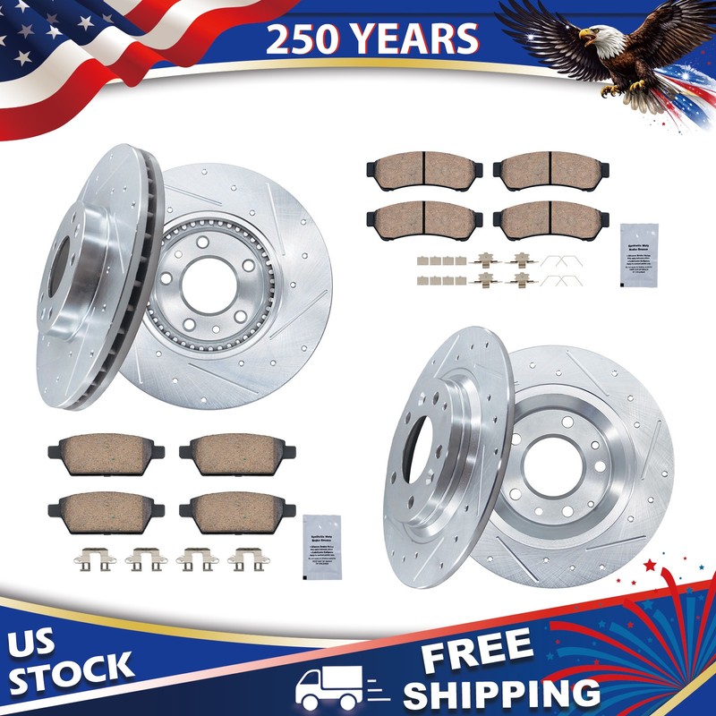 Front and Rear Drilled & Slotted Brake Rotors Brake Pads for Fusion MKZ Mazda 6