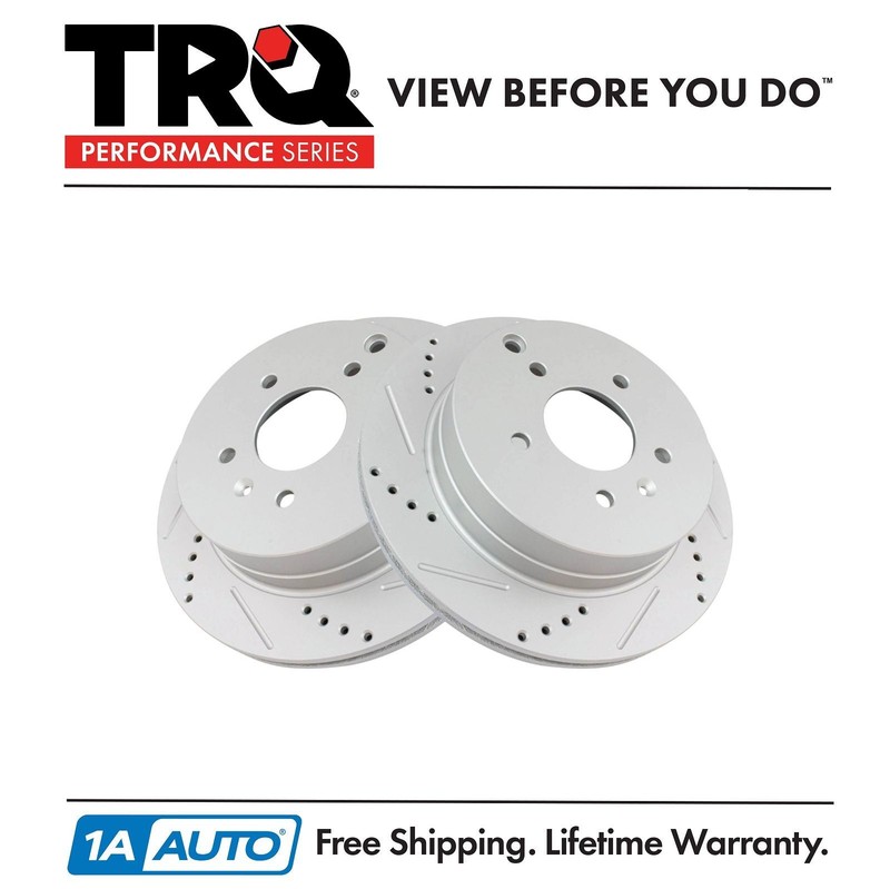 TRQ Rear Performance Drilled Slotted G-Coated Disc Brake Rotor Pair for GM SUV