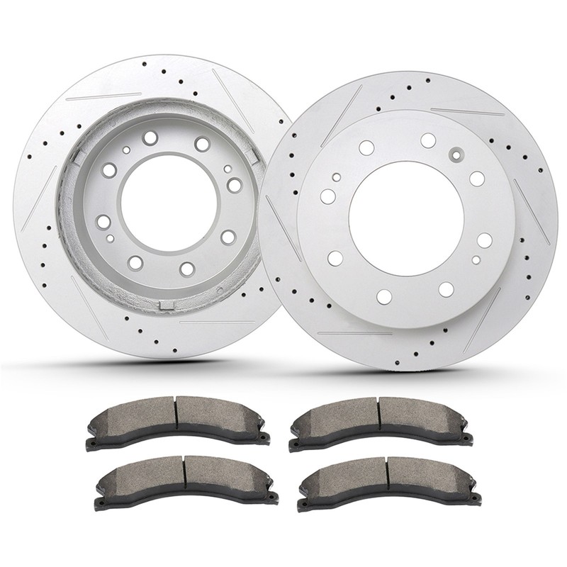 Front Drilled Slotted Brake Rotors Ceramic Pads for 2011 2016 GMC Sierra 3500 HD