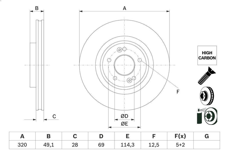 1X Brake Disc for Bosch 986 479 F35 for Kia Sorento III (UM) 3.3 2015-2018