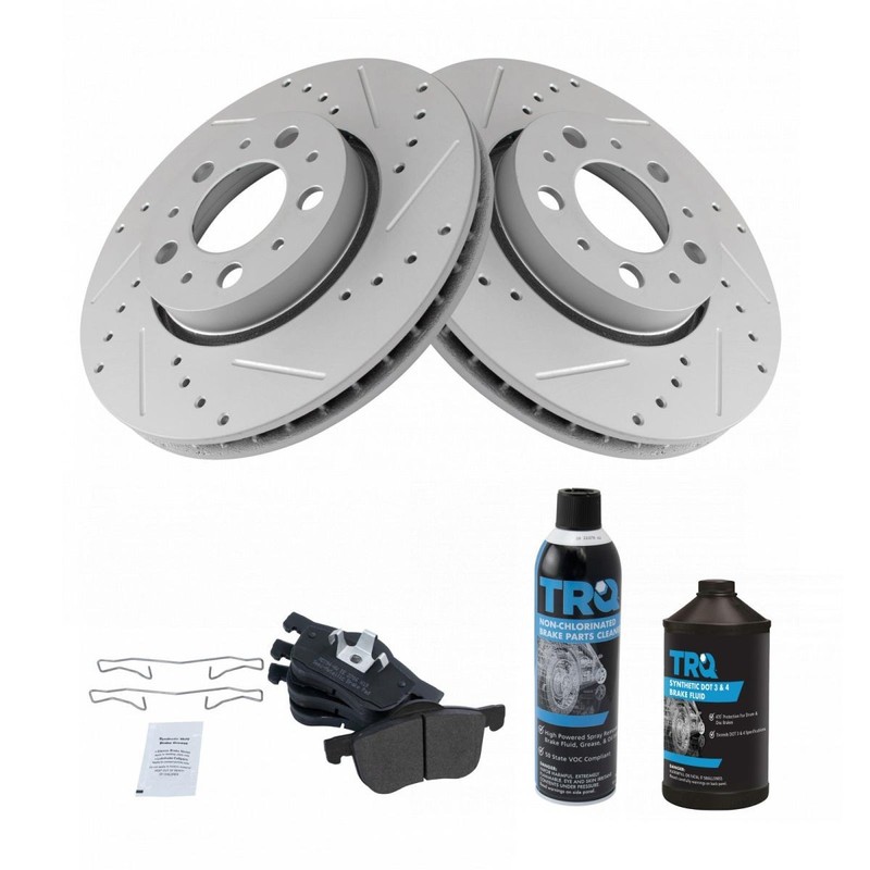 TRQ Front Brake Pad & Performance Rotor Kit w/Fluids for Volvo S60 V70 XC70 gallery