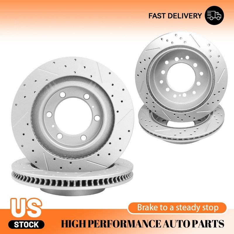For 10-23 4Runner Lexus GX460 Front Rear Drilled Slotted Disc Brake Rotors 6-Lug