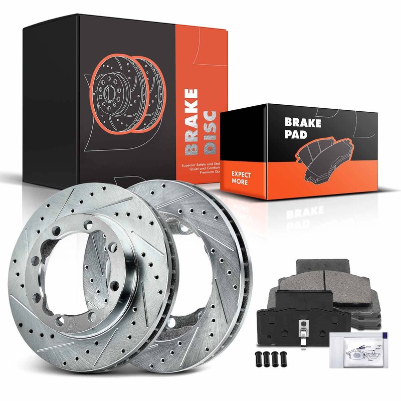 6pcs Drilled Brake Rotor & Ceramic Brake Pad for Chevrolet Dodge GMC Front Side