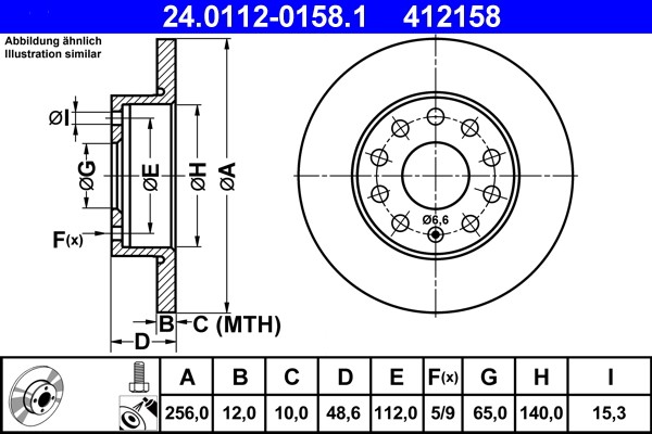 ATE 24.0112-0158.1 Brake Disc for Audi, Seat, Skoda, VW