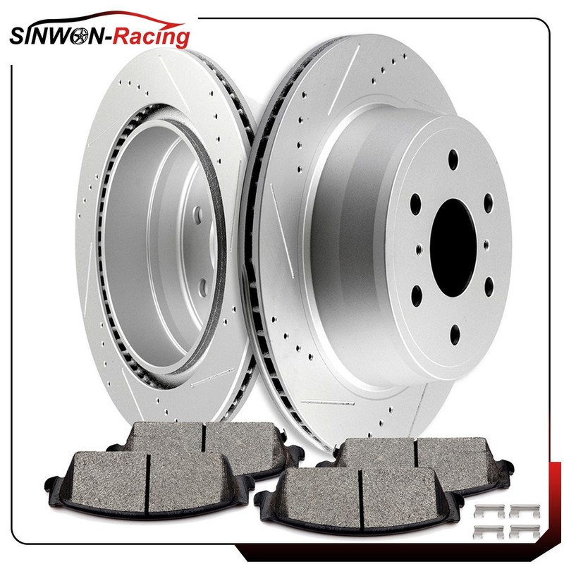 For 2007 – 13 Escalade Avalanche Silverado Sierra Rear Brake Rotors Ceramic Pads