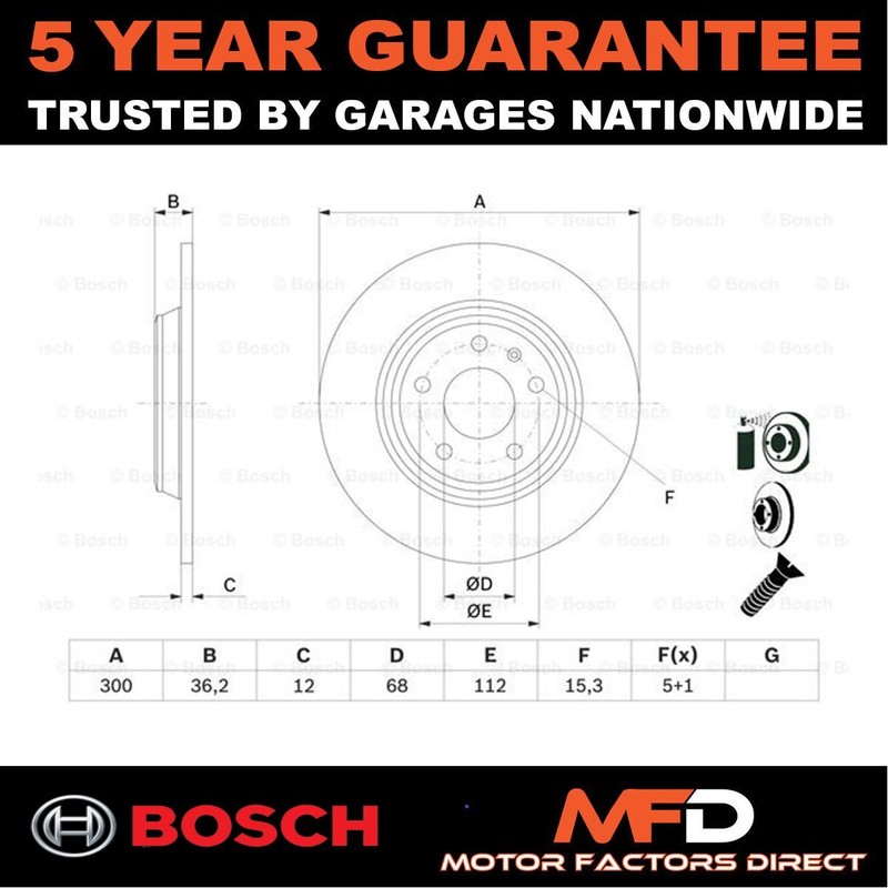 Brake Disc Rear Bosch Fits Audi A4 A5 A6 Q5 A7 Allroad + Other Models