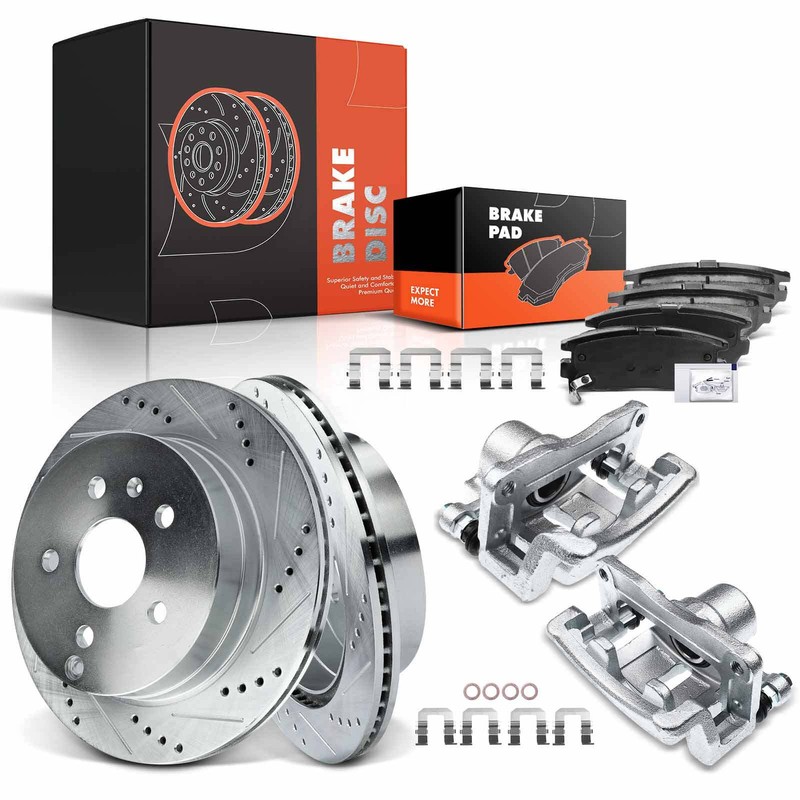 Rear Drilled Brake Rotor & Pad + Brake Caliper for CV Equinox GMC Terrain 10-17