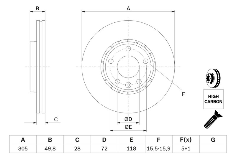 2X 0 986 479 B69 Bosch Brake Disc for Nissan, Opel, Renault