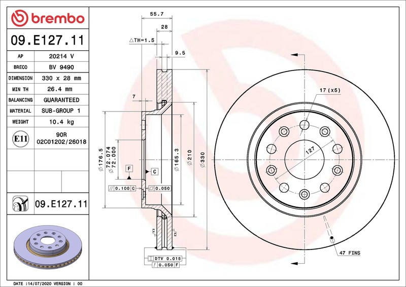 2x Brake Discs Pair Vented fits JEEP WRANGLER Mk4 2.0 Front 2017 on EC1 330mm gallery