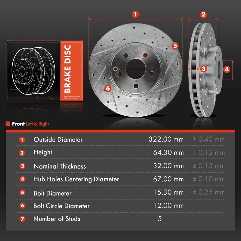 2Pc Front Left & Right Drilled Brake Rotors for Mercedes-Benz C300 08-14 E350 gallery