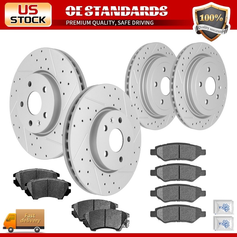 Front Rear Drilled Disc Rotors Ceramic Brake Pads for Chevrolet Camaro LS LT V6