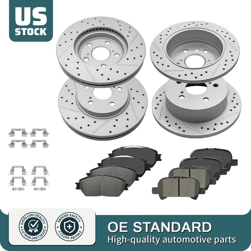 296mm Front 269mm Rear Disc Rotors & Ceramic Pads for Toyota Camry Avalon Solara