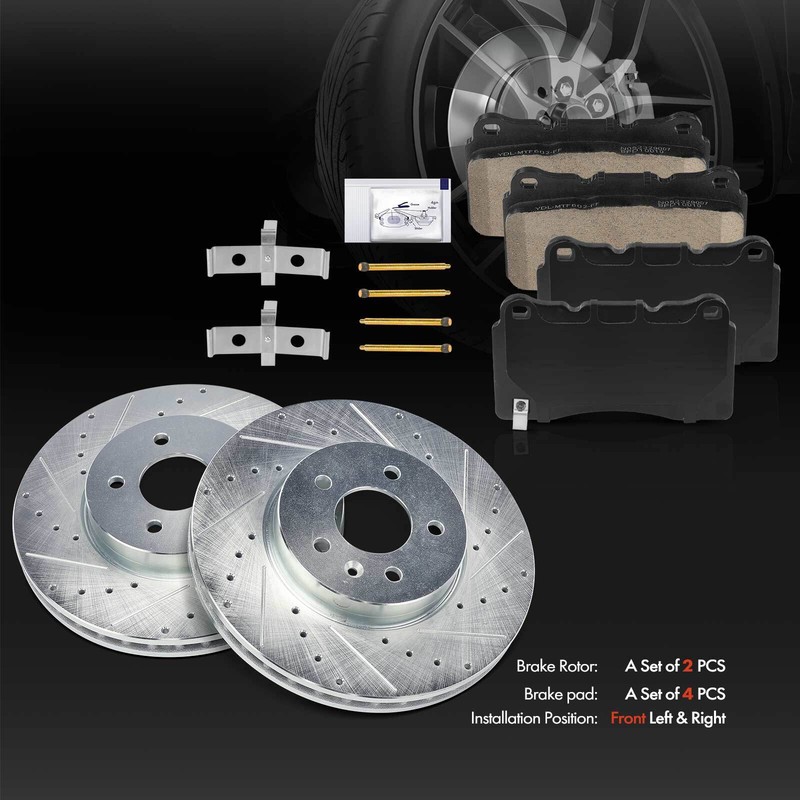 6Pcs Front Drilled Brake Rotors & Ceramic Brake Pads for Cadillac ATS 2013-2019 gallery