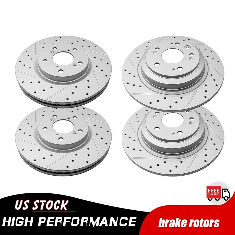 Front Rear Drilled Disc Brake Rotors for 2009 2010 2011 2012 2013 2014 Acura TL