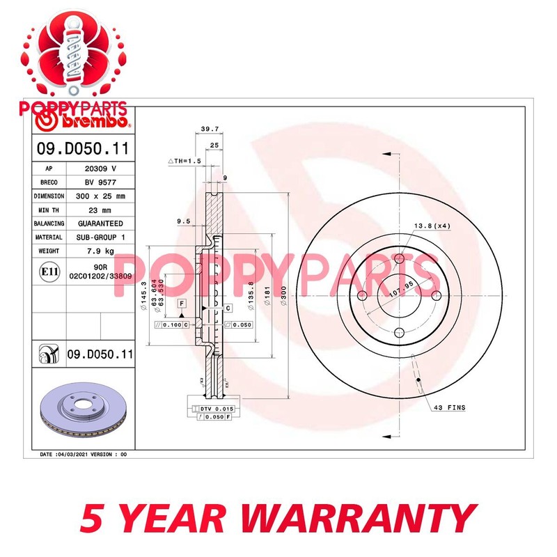 Fits Ford Ecosport 2015- 1.0 1.5 dCi Brake Disc Front Poppy 2147409 GN151125CA