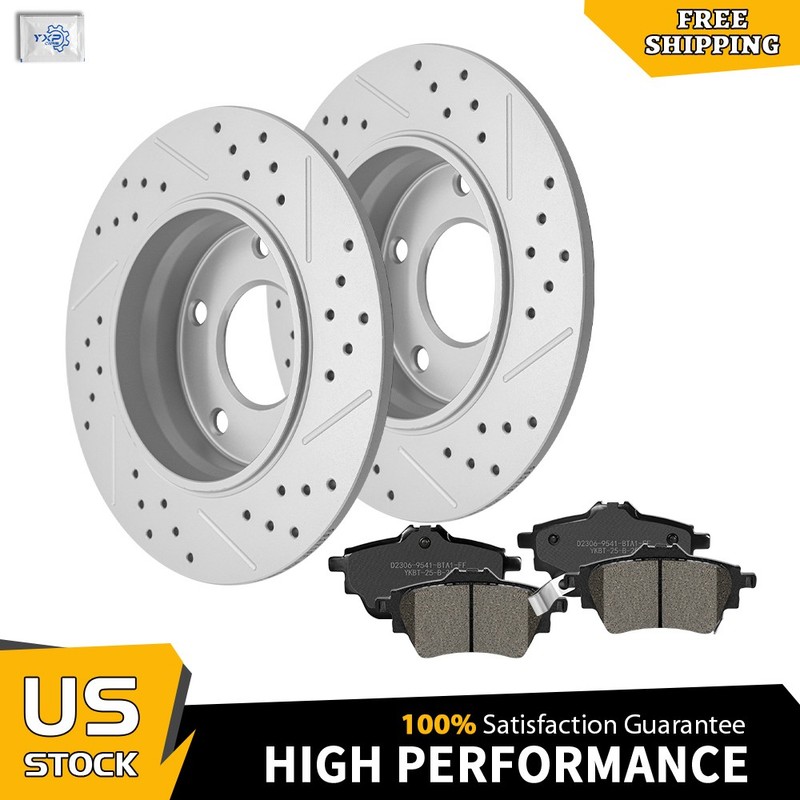 260mm Rear Drilled Brake Rotors Ceramic Brake Pads for Nissan Sentra 2020 – 2024