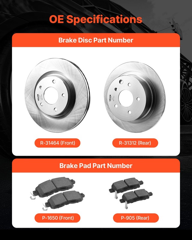 VEVOR Front & Rear Brake Rotors Kit 2013 Nissan Altima (Base, SL, SV & S Sedan) gallery