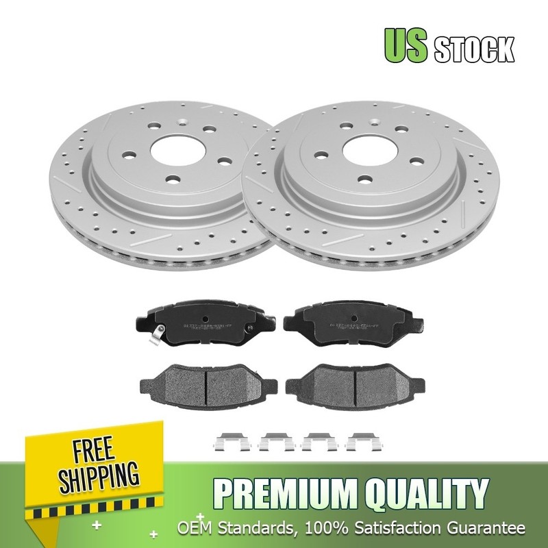 Rear Drilled Rotors Ceramic Brake Pads for Chevy Camaro Cadillac CTS