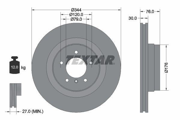 2X Textar 92185103 Coated Front Brake Discs 344mm Vented Fits Land Rover Range