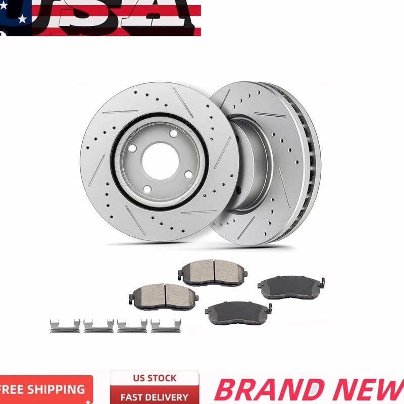 Front Drilled Rotors and Ceramic Brake Pads Kits for Cube Nissan Versa Sentra