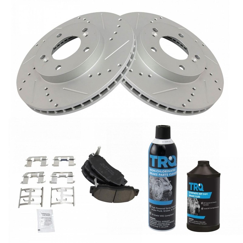 TRQ Front Performance & Brake Rotor & Ceramic Pad Kit w/Chemicals gallery