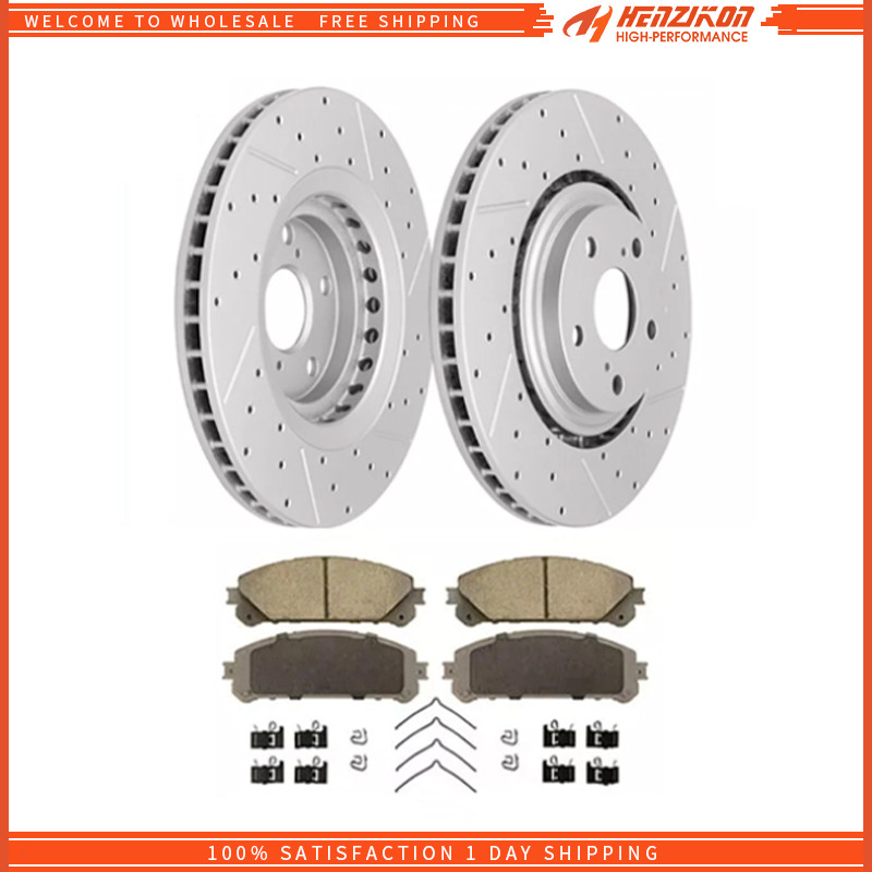 For Toyota Sienna Highlander Lexus RX350 NX300 Front Drilled Rotors + Brake Pads